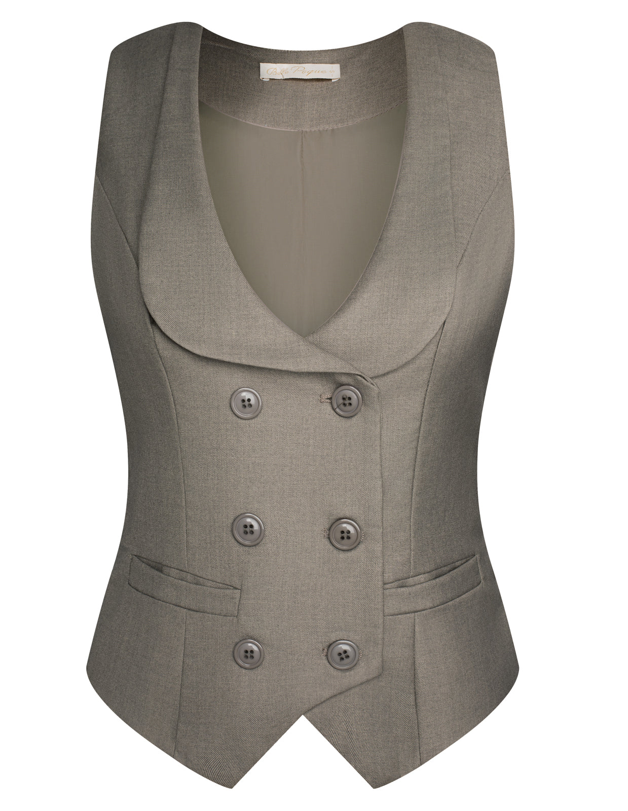 belle poque Double Breasted Waistcoat Vintage Lapel Collar Vest Coat with 2 Pockets Gray