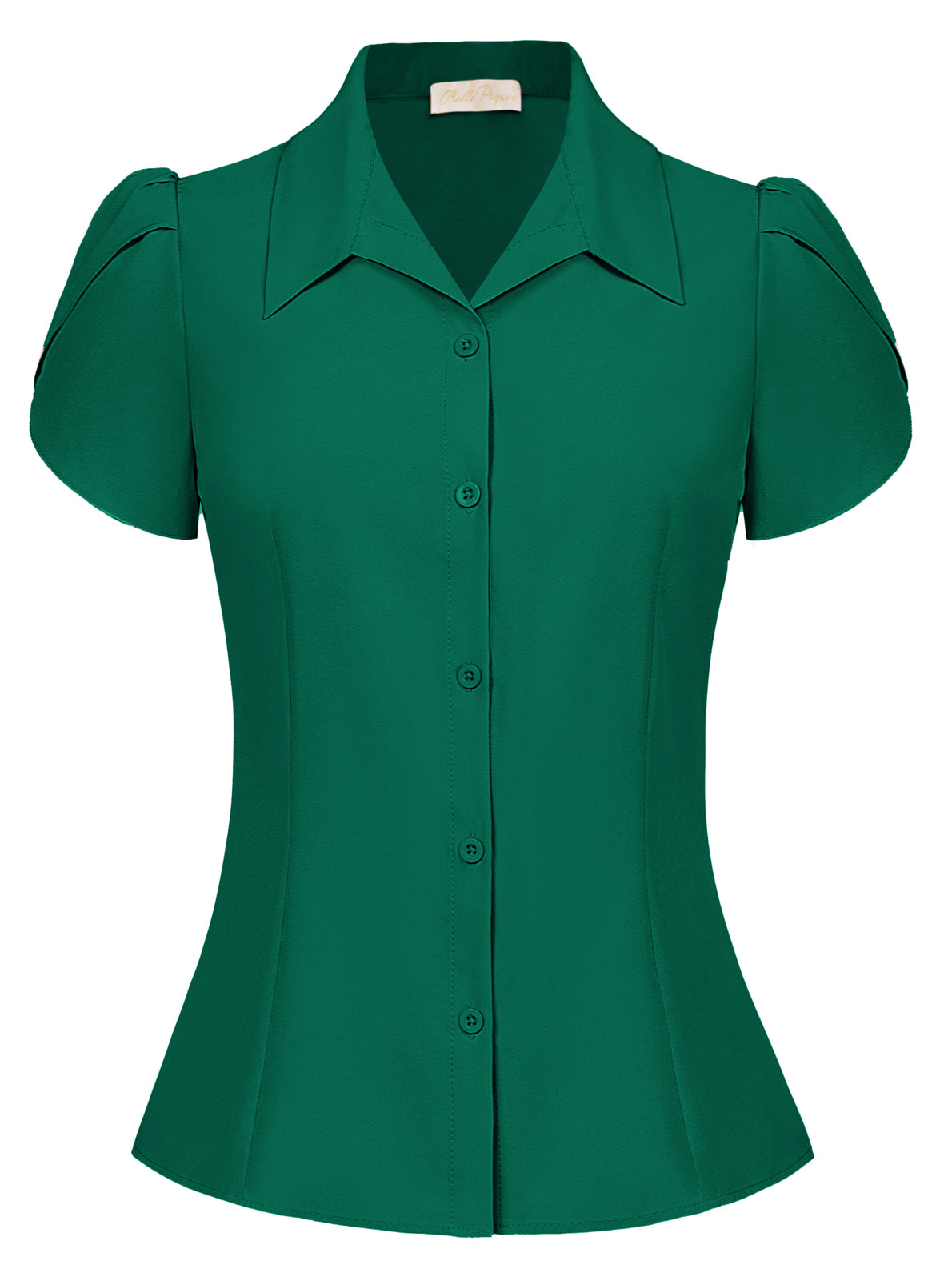 belle poque Business Casual Shirts Tops Summer Button Blouse for Women Dark green