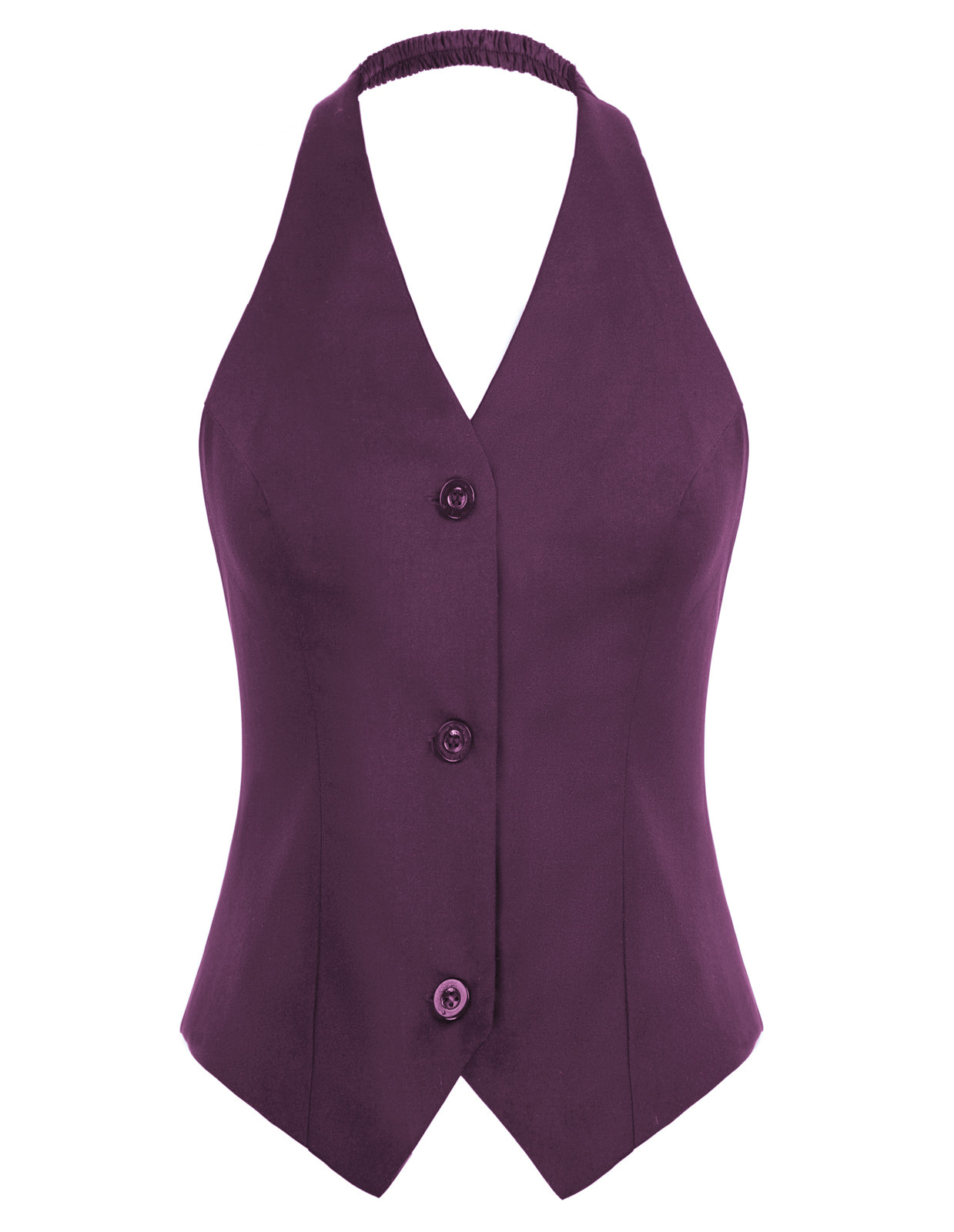 belle poque Seckill Offer⌛Solid Color Halter V-Neck Single Breasted Handkerchief Vest Purple