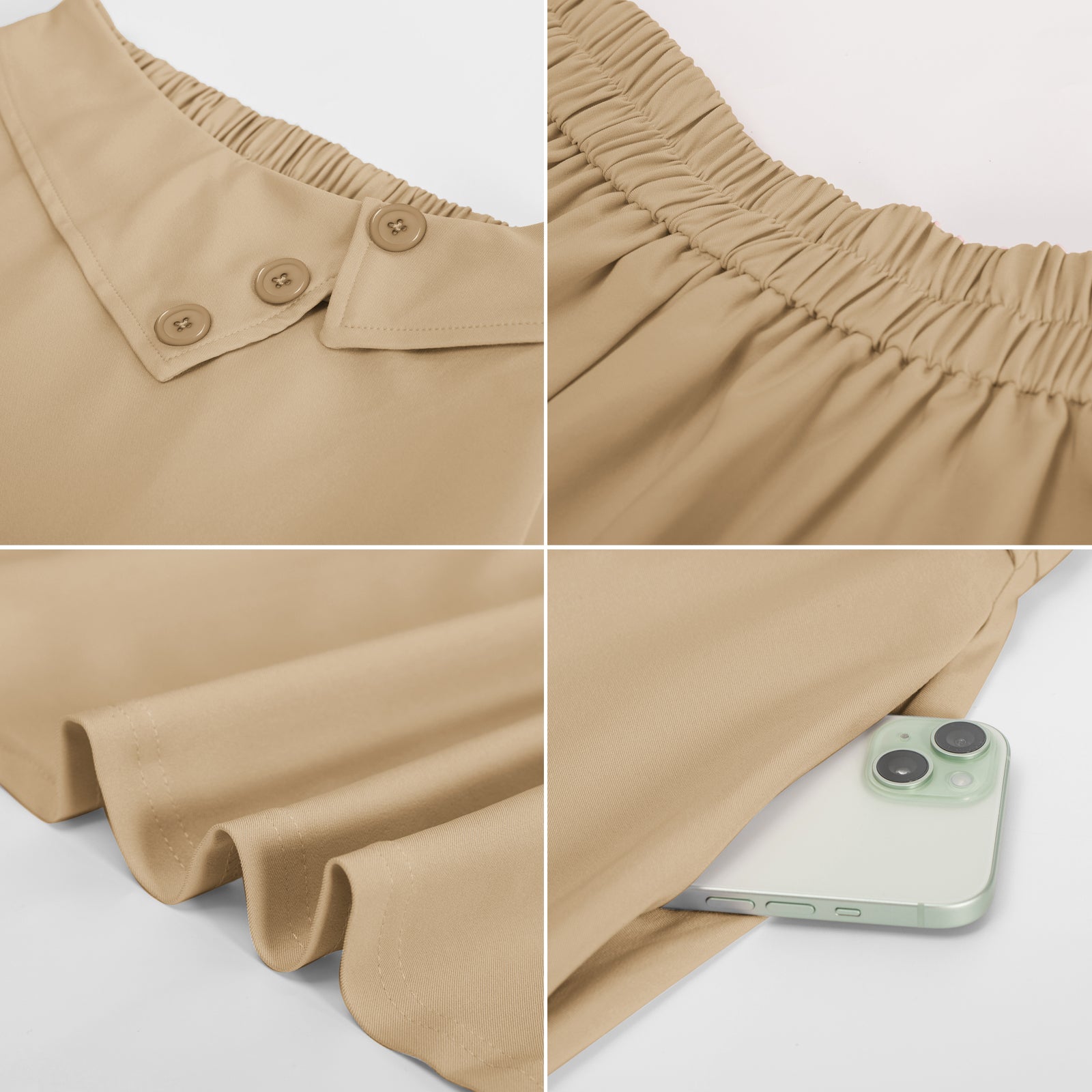 belle poque Vintage A-Line Skirt High Waisted Midi Skirt with Pockets & Buttons