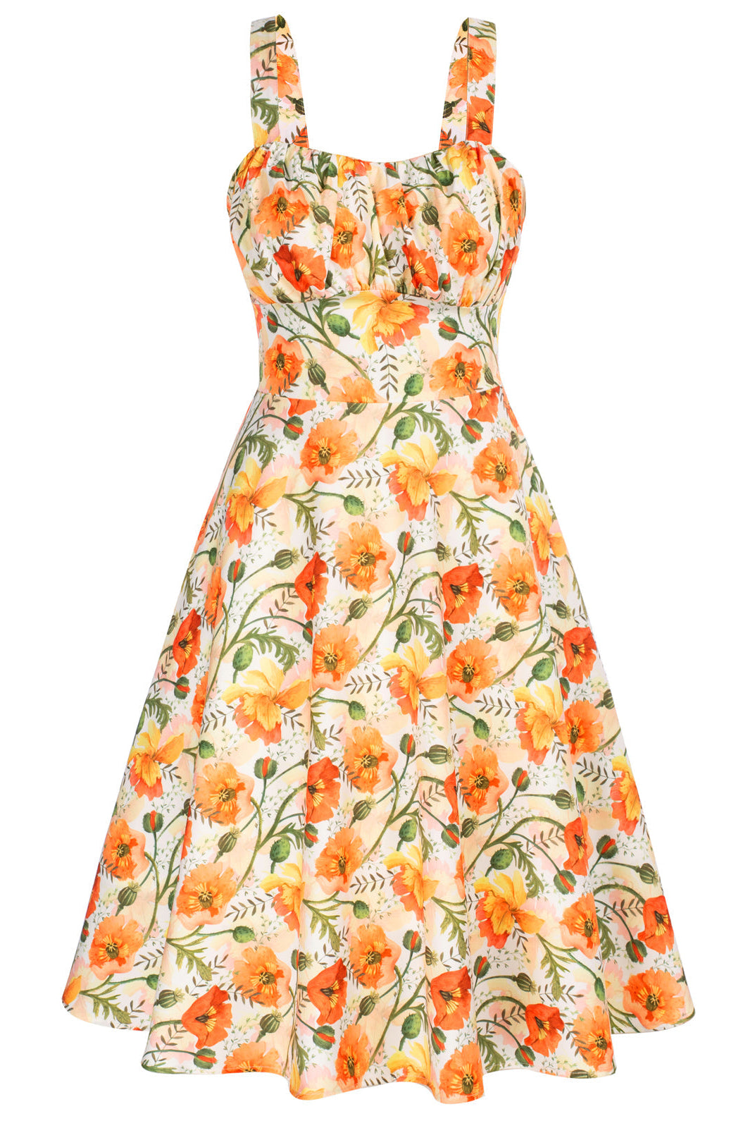 Vintage Floral Printed Defined Waist Dress