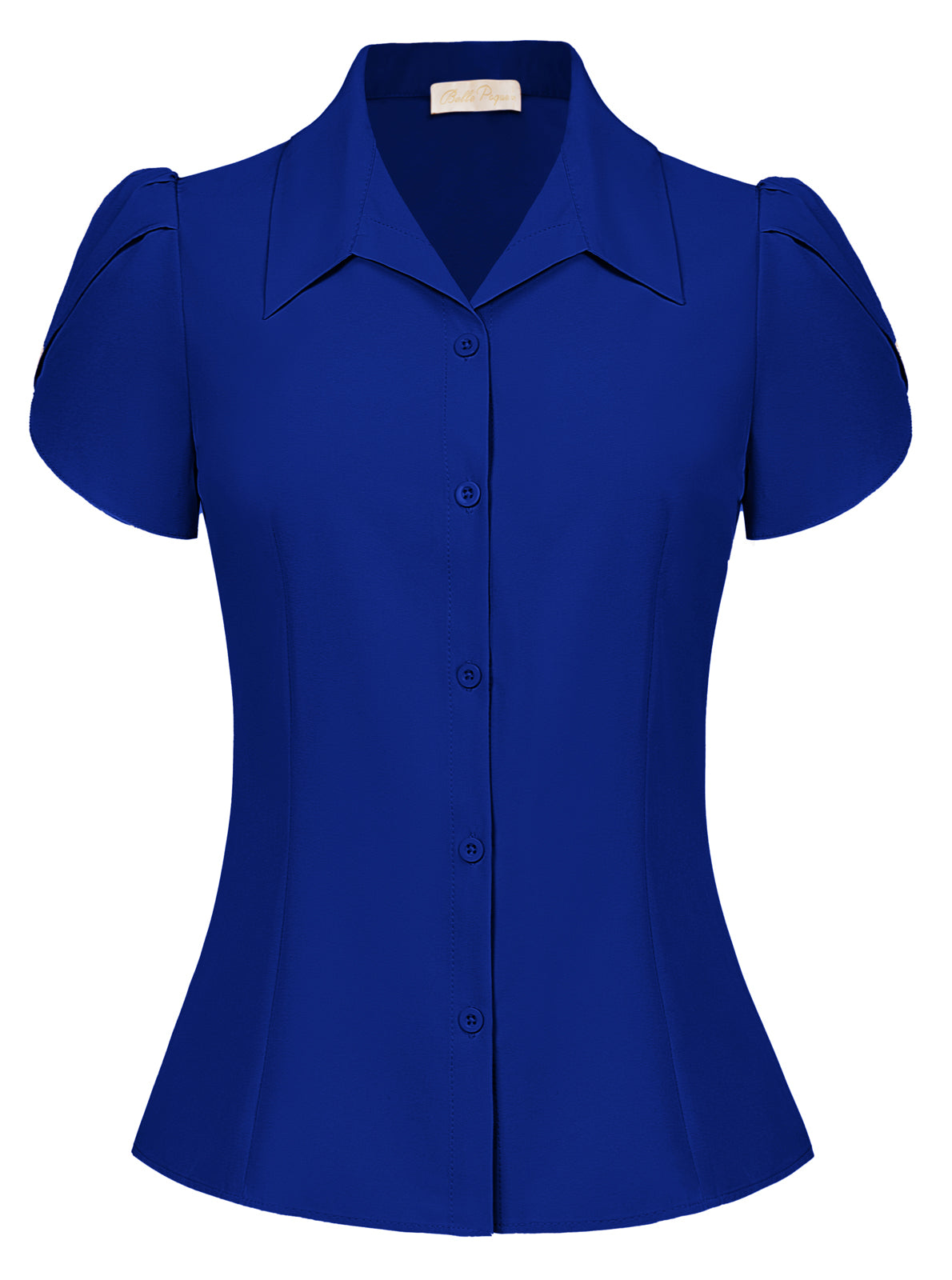 belle poque Business Casual Shirts Tops Summer Button Blouse for Women Navy blue