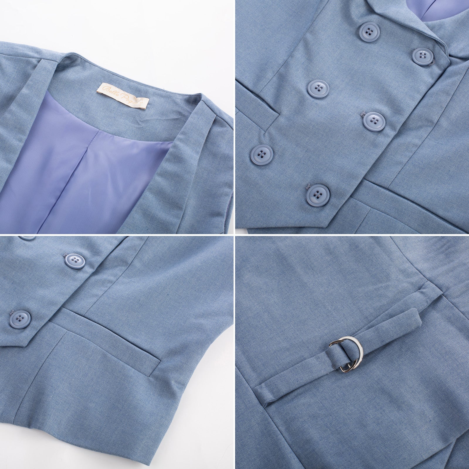 belle poque Double Breasted Waistcoat Vintage Lapel Collar Vest Coat with 2 Pockets