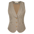 belle poque Vintage Lapel Collar Suit Vest Tops for Women Work Dressy Waistcoat Blazer with Pockets Light Brown