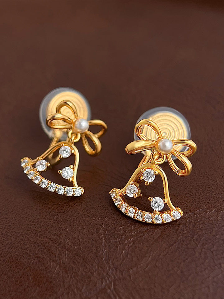 belle poque Luxury Bow Zirconia Bell Earrings 2 (Clip-on earrings: no piercing ears friendly )