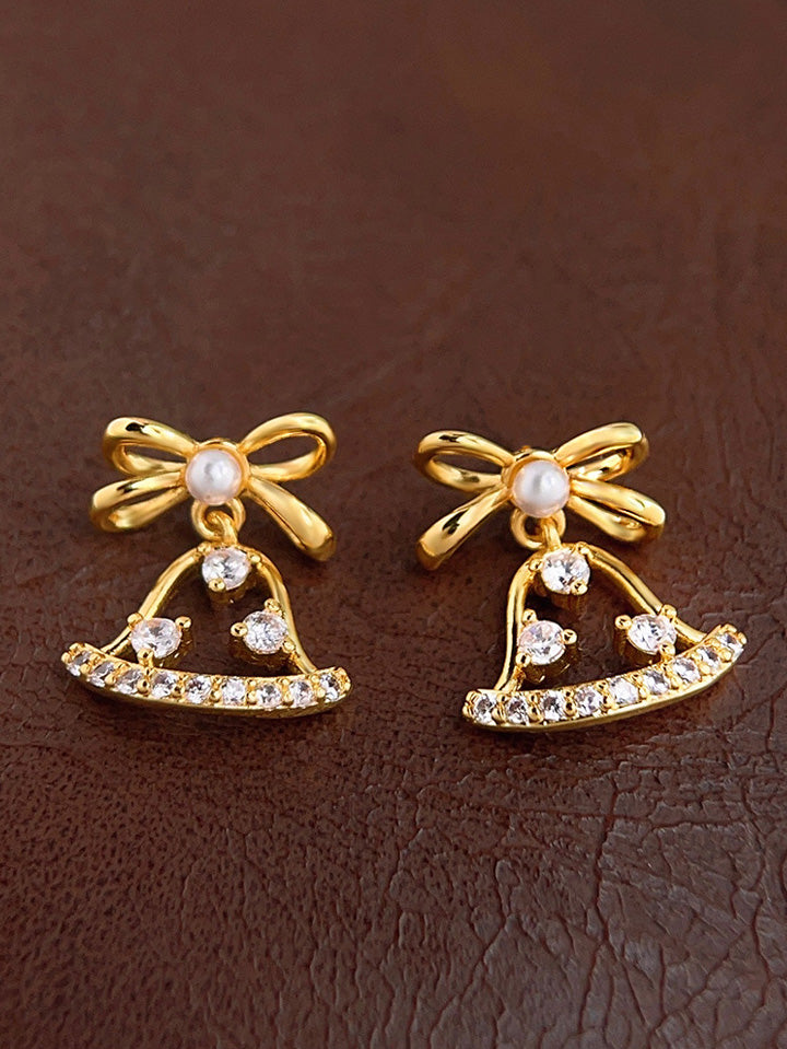 belle poque Luxury Bow Zirconia Bell Earrings