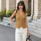 belle poque Women’s Vest Top Trendy Knitted Waistcoat Button Down Tops Suit Vest Tops