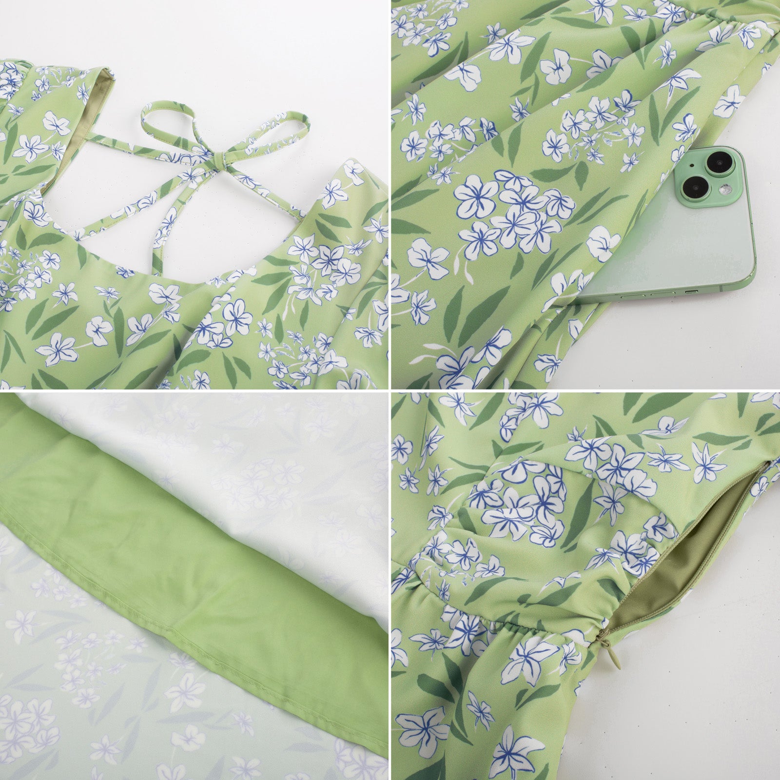 belle poque Vintage Daisy Flower Print Cottagecore Cocktail Dresses Square Neck Puff Sleeve Dress with Pockets