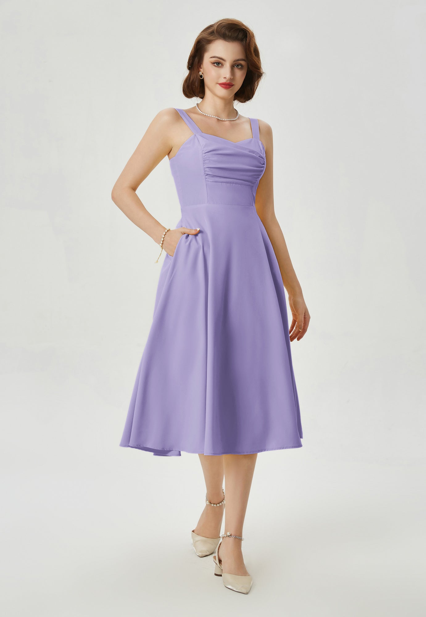 belle poque Vintage 1950s Cocktail Dress Ruched Slit A Line Swing Dress with Pockets