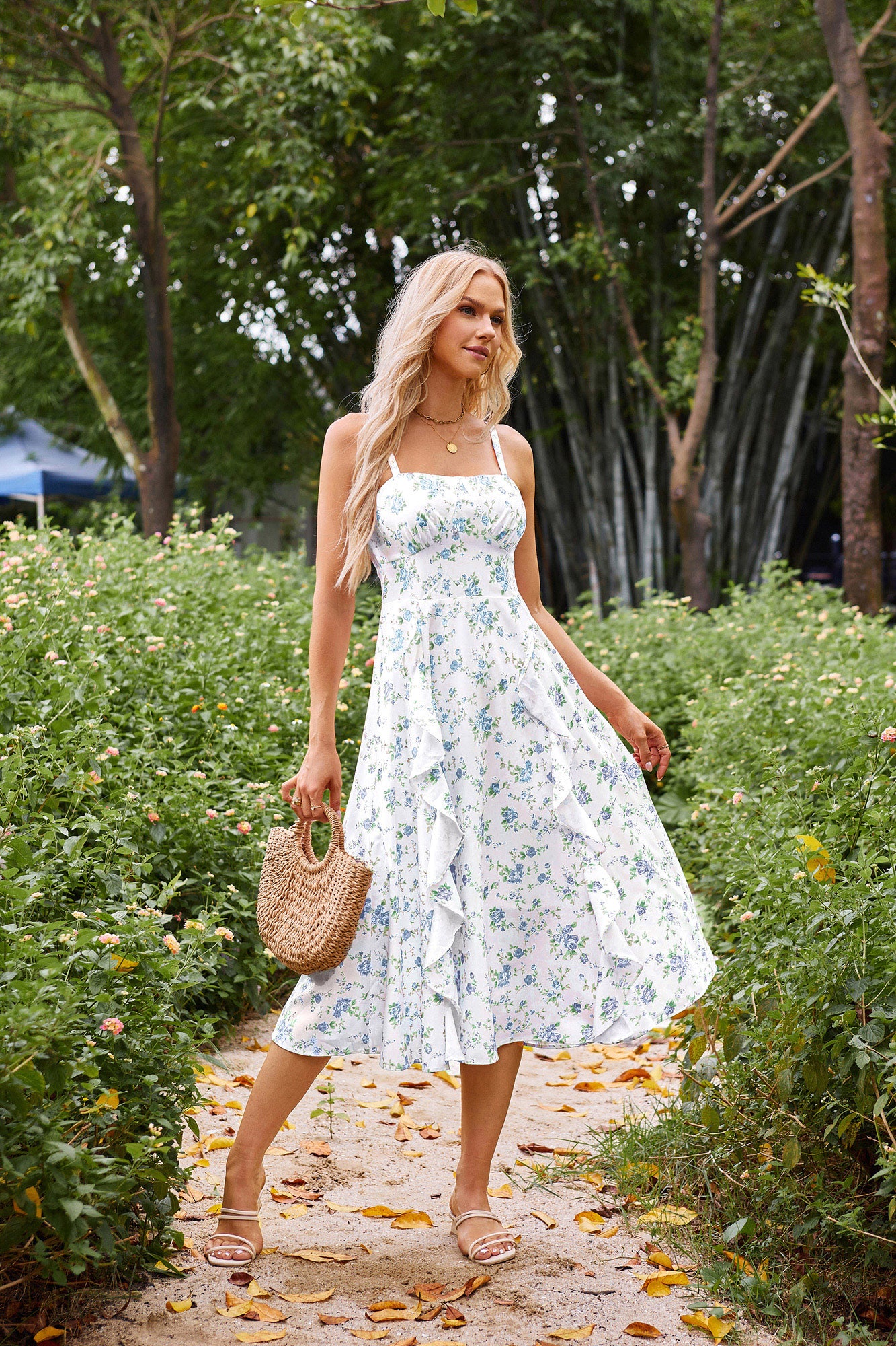 belle poque Sun Slip Dresses for Women Boho Maxi Dresses Casual Spaghetti Ruffle Dress