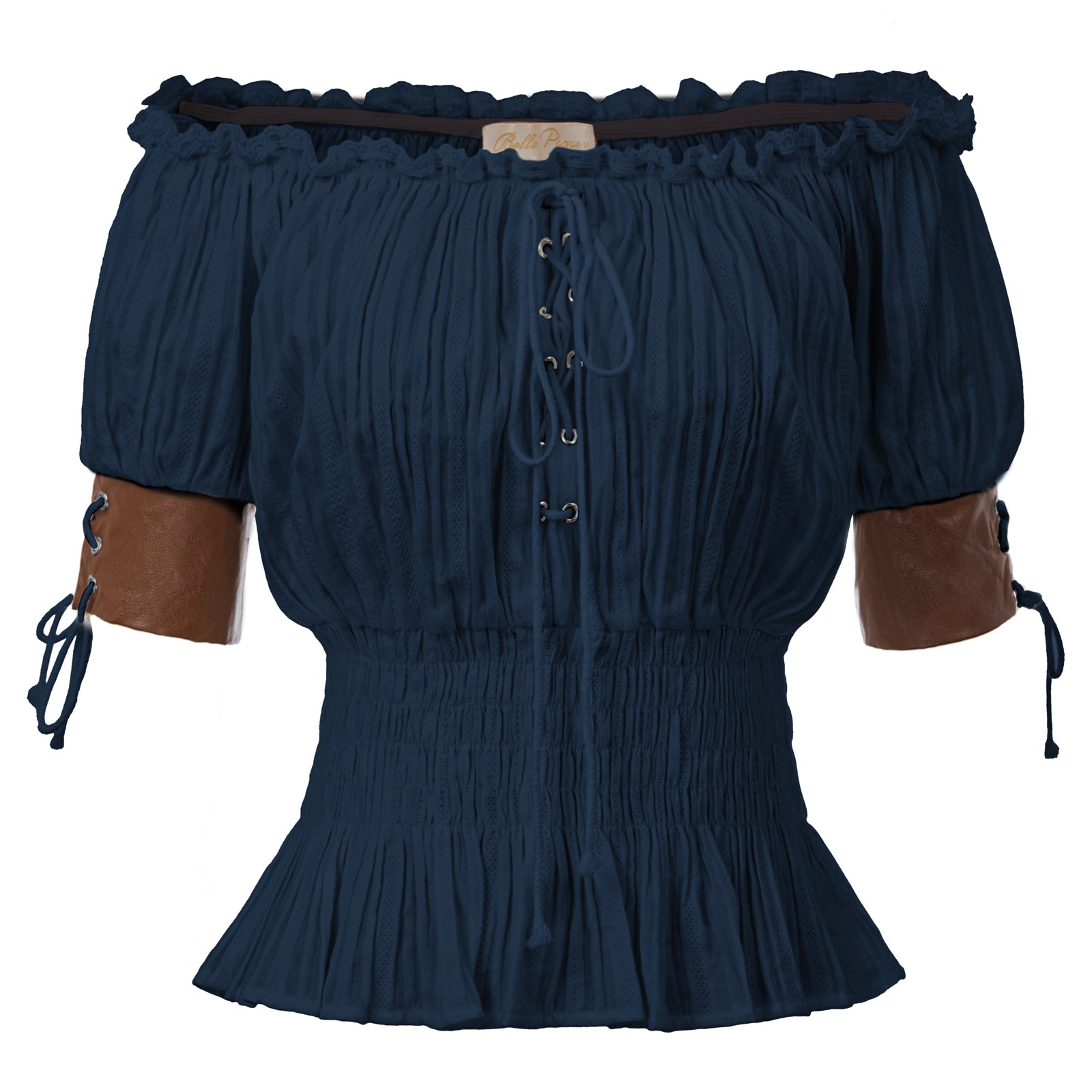 belle poque Steampunk Victorian Half Sleeve Boho Off Shoulder Pirate Tops Blue