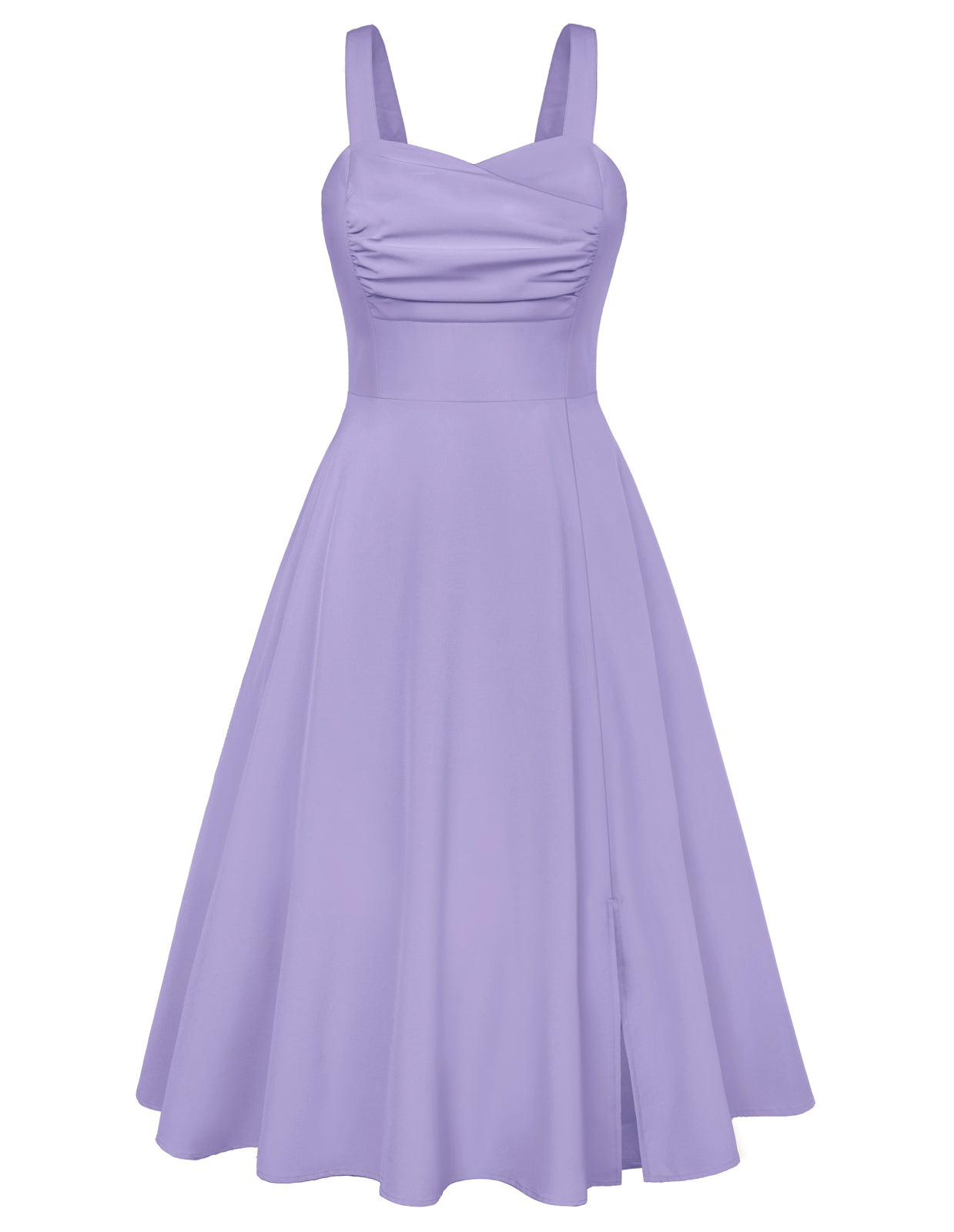 belle poque Vintage 1950s Cocktail Dress Ruched Slit A Line Swing Dress with Pockets Purple