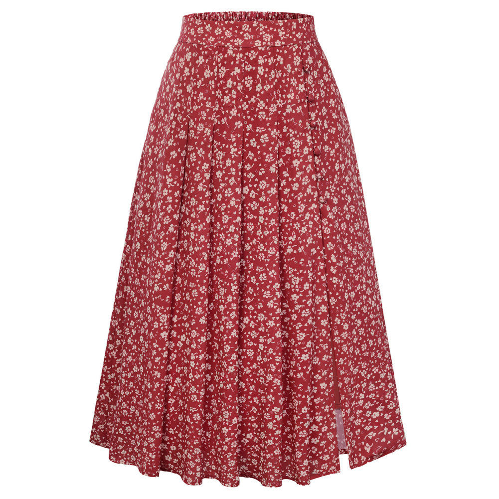 belle poque Women's Spring Summer 2026 Midi Skirts with Slit Flowy A-Line Skirt with Pockets Red