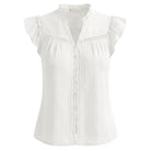 belle poque Women's Ruffle Sleeve Cotton Shirts Button Down Blouses Dressy Casual Tops White