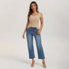 belle poque Women's Lace Trim Tops Slim Fit Ribbed Knit Basic Tee Tops