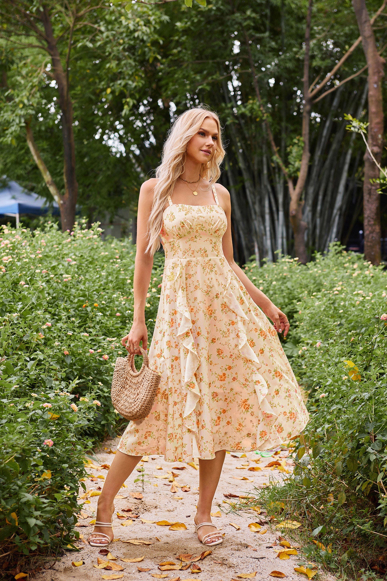 belle poque Sun Slip Dresses for Women Boho Maxi Dresses Casual Spaghetti Ruffle Dress