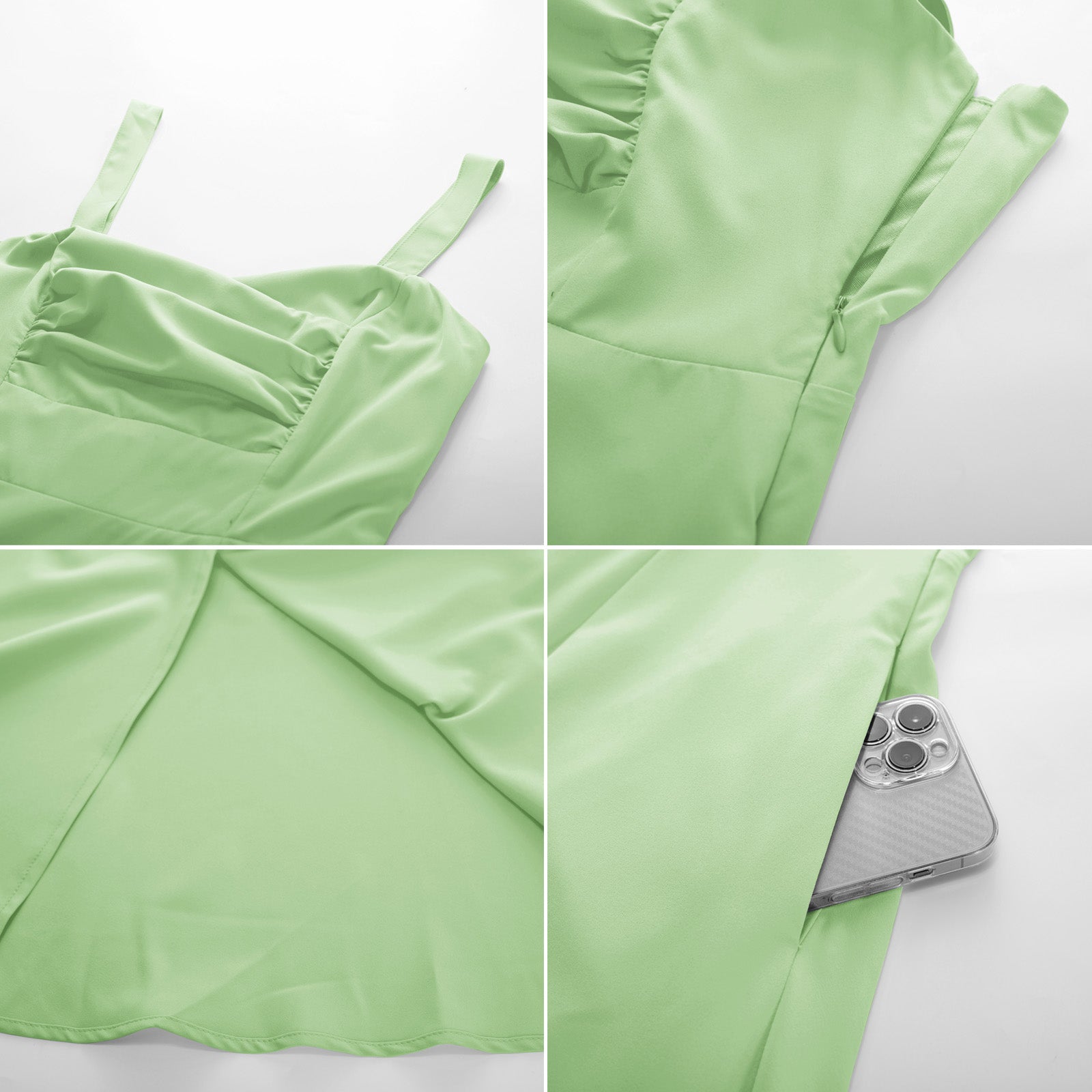 belle poque Vintage 1950s Cocktail Dress Ruched Slit A Line Swing Dress with Pockets