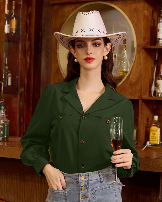 Button Down Shirts Long Sleeve Lapel Collar Work Blouse Top Casual – Belle  Poque Offcial