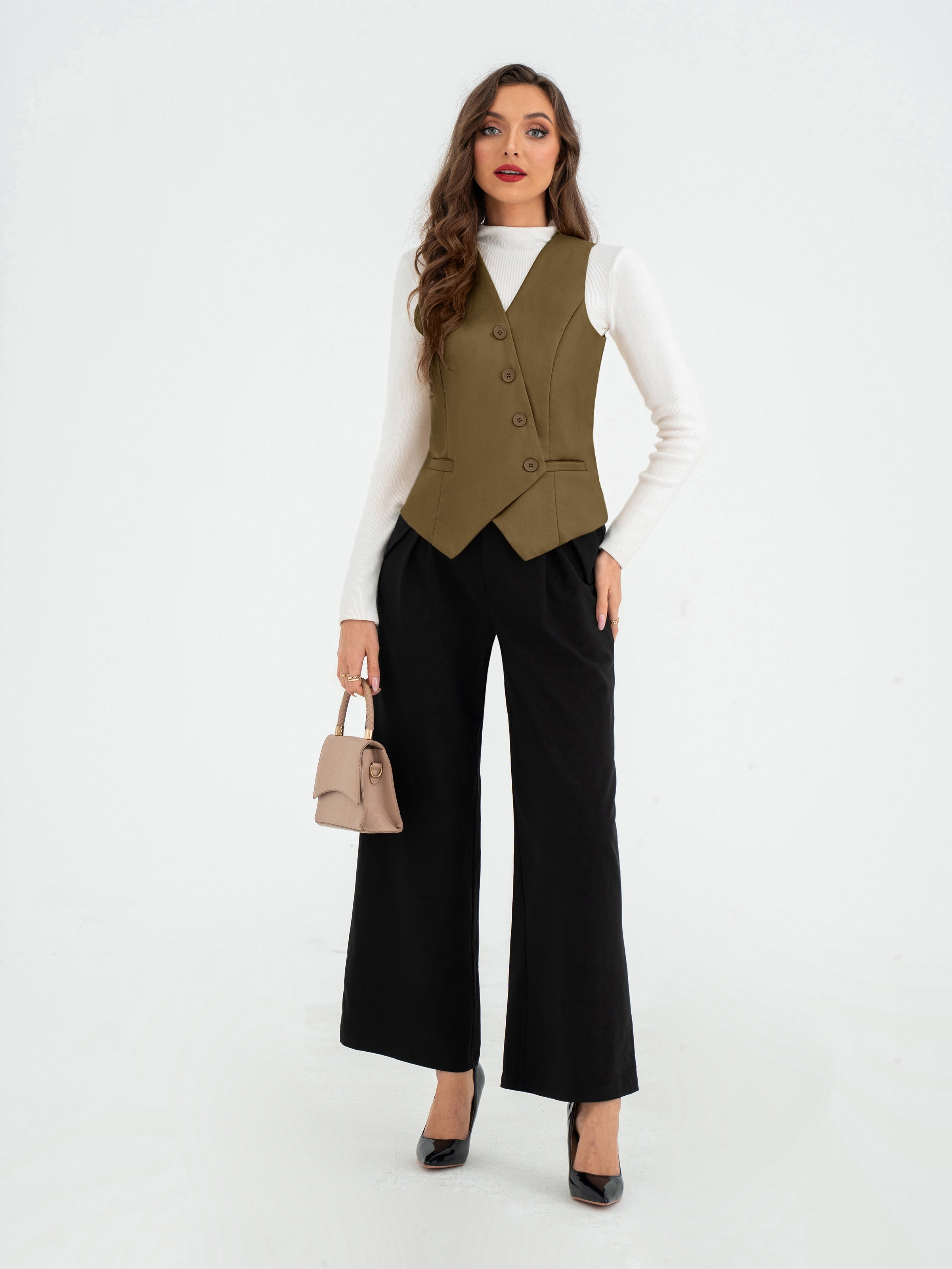 belle poque Vintage Oblique Placket Vest Coat V-Neck Handkerchief Hem Waistcoat