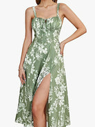 belle poque 2025 Ruched Bust Split Thigh Cami Sundress Green