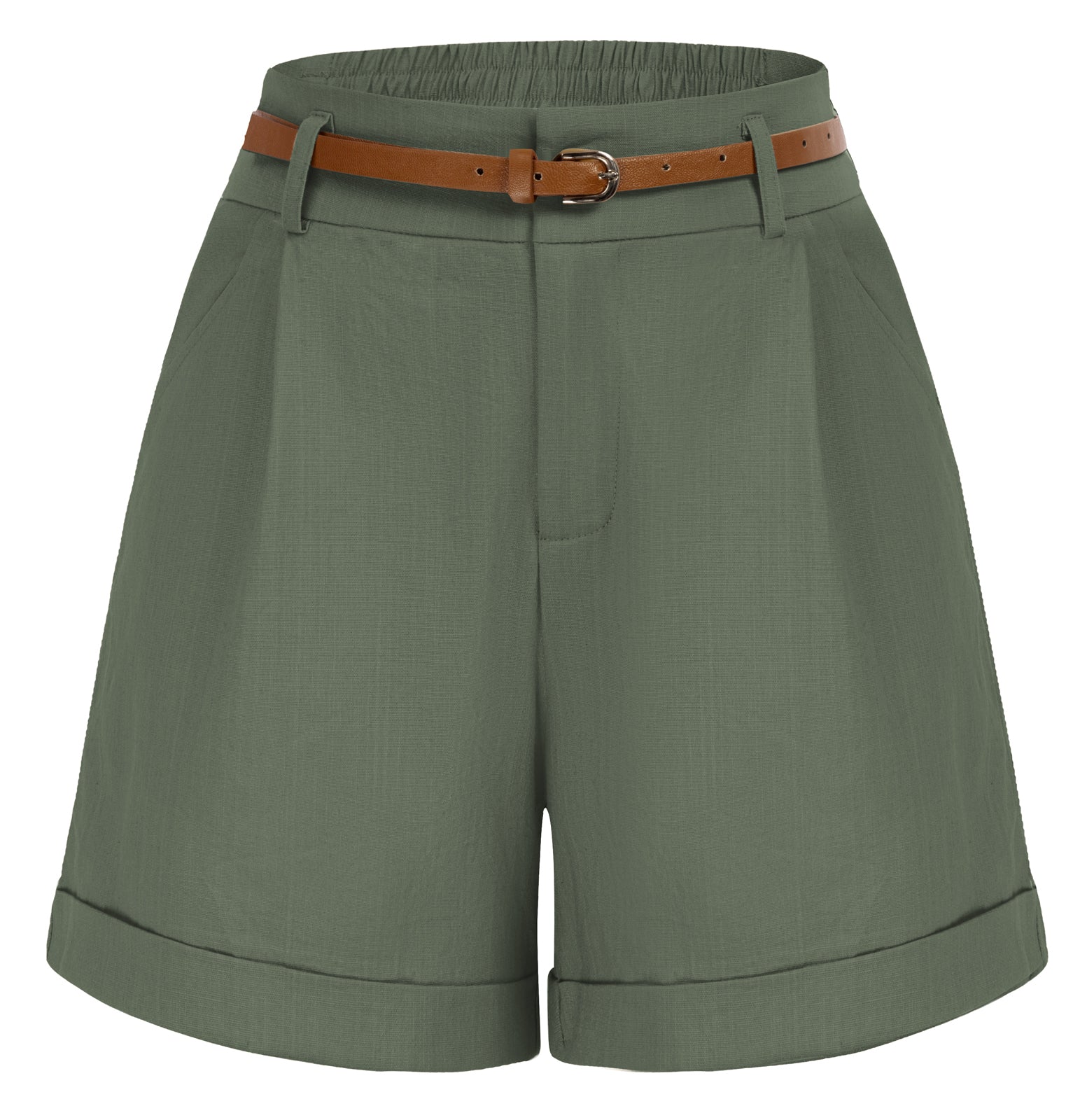 belle poque Women Bermuda Shorts with Pockets & Belts Artichoke