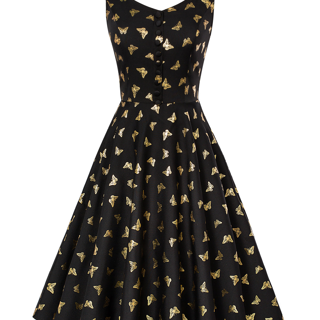 1950s Vintage Butterfly Printed Sleeveless A-Line Dress