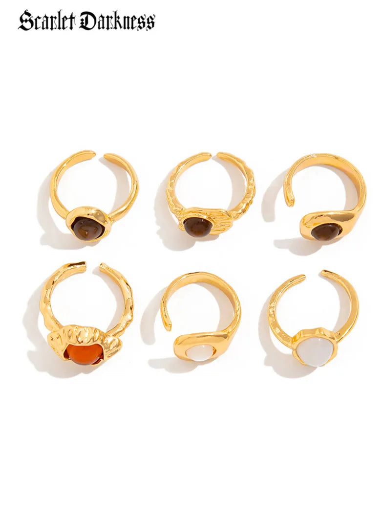 6-Piece Punk Light Gold Ring Set