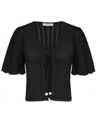 1/2 Sleeve V-Neck Tie Front Sweater