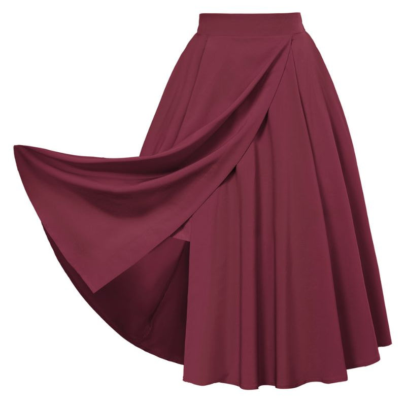 Vintage Skirts with Side Slit High Waisted Midi A-Line Flowy Skirts with Pockets