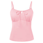 belle poque 2026 Summer Women's Tie Front Spaghetti Strap Top Sexy Cutout Crop Tank Top Pink