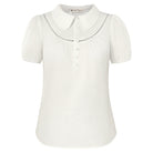 belle poque 2026 Puff Sleeve Cotton Blouses for Women Peter Pan Collar Dressy Work Shirts White