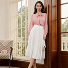 belle poque Women's Bow Tie Neck Blouse Button Down Shirt for Work Office Casual