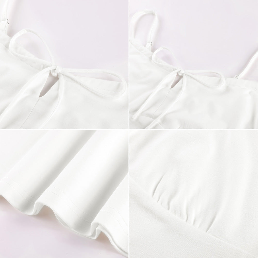 belle poque 2026 Summer Women's Tie Front Spaghetti Strap Top Sexy Cutout Crop Tank Top