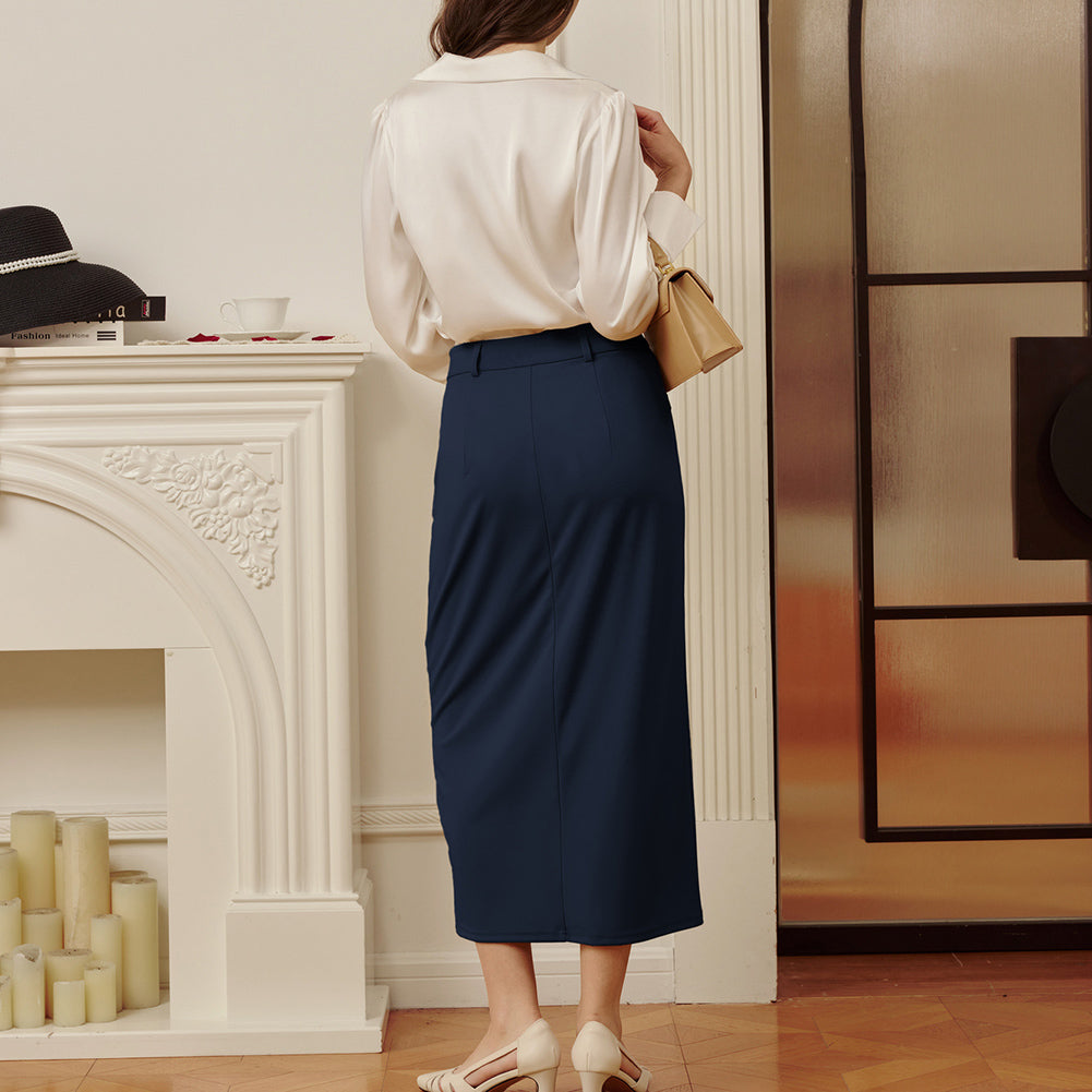 belle poque Women Cargo Skirt Long Pencil Skirt High Wiasted Skirts with Pockets & Slit