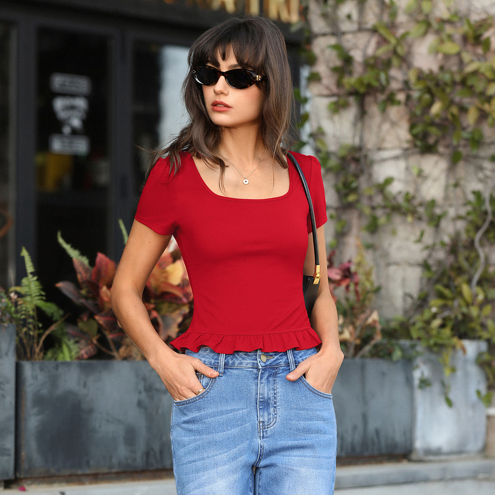 belle poque 2026 Spring Summer Cute Tops for Women Short Sleeve Crop Tops