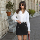 belle poque 2026 Denim Mini Skirt Button-Front Sailor Jean Skirts for Women with Pockets