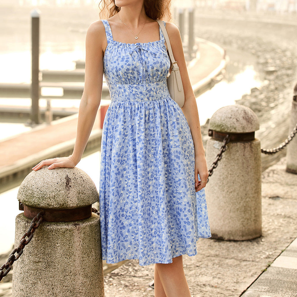 belle poque 2026 Summer Floral Dress Cute Milkmaid Dress with Pockets