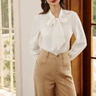 belle poque Women's Bow Tie Neck Blouse Button Down Shirt for Work Office Casual