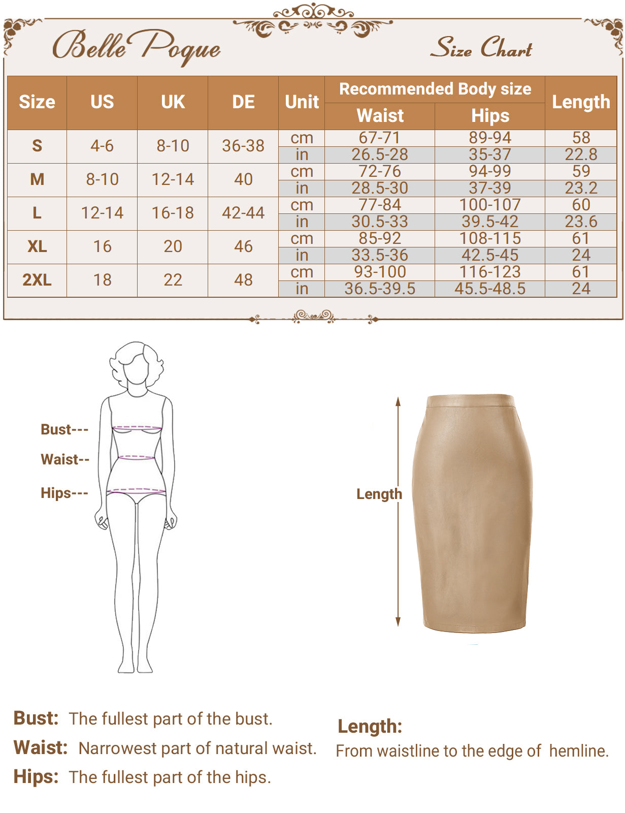 belle poque Midi Leather Skirt for Women High Waist Bodycon Pencil Skirts Work Outfits