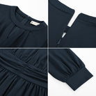 belle poque Women Retro Defined Waist Tops Long Lantern Sleeve Crew Neck Pullover Tops