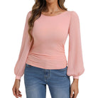 belle poque Women's Mesh Long Sleeve Tops Bow Tie Back Dressy Blouses