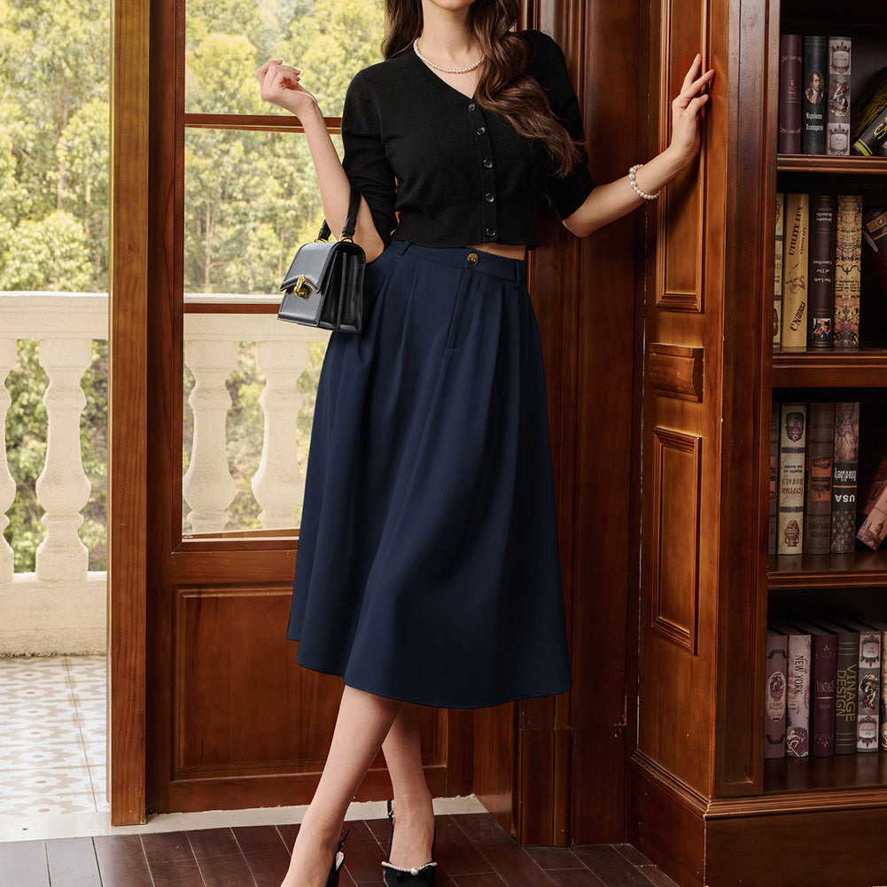 belle poque Women Vintage Swing Skirt Mid-Calf Length A-Line Skirt