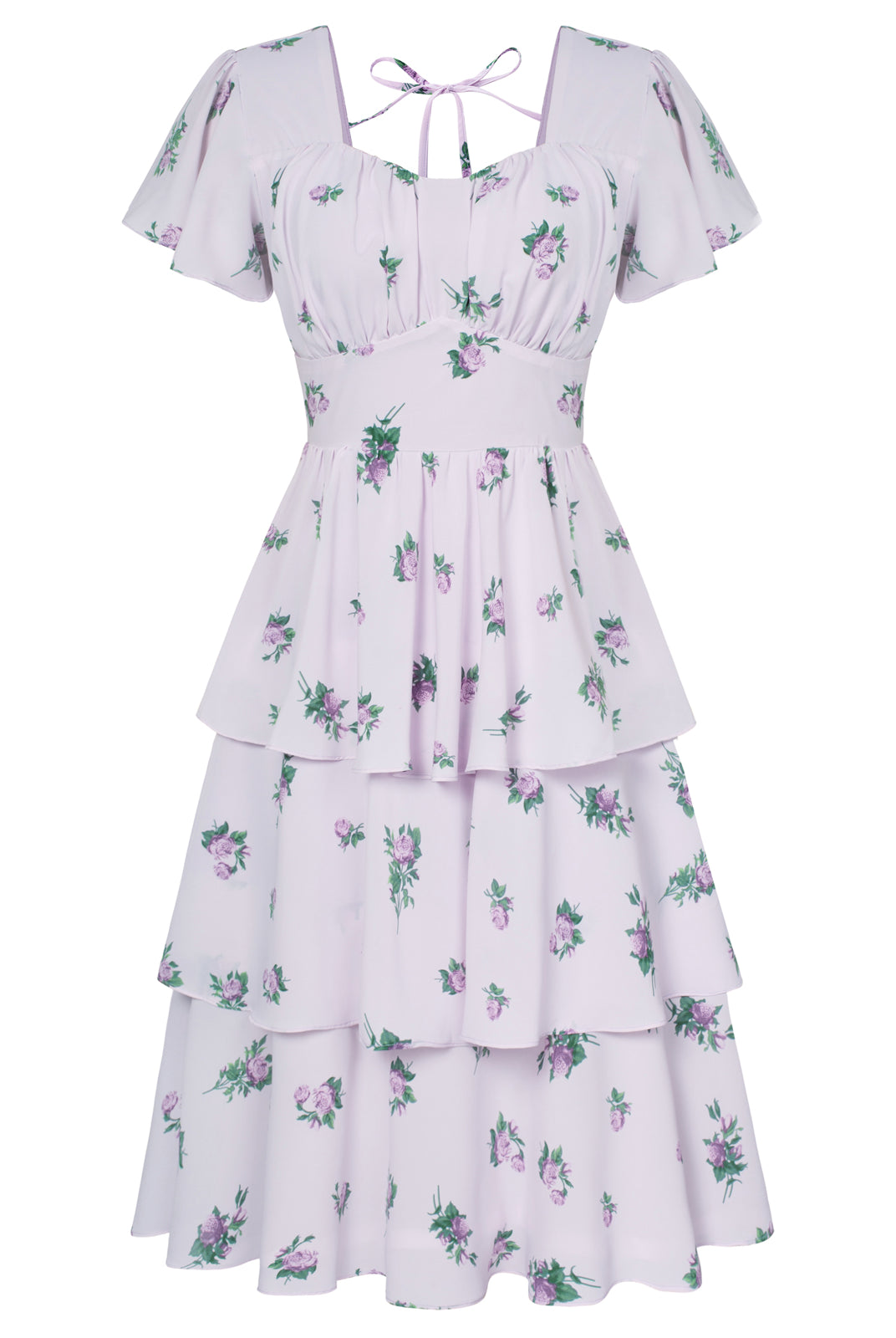 Floral Square Neck Tiered Ruffle Dress