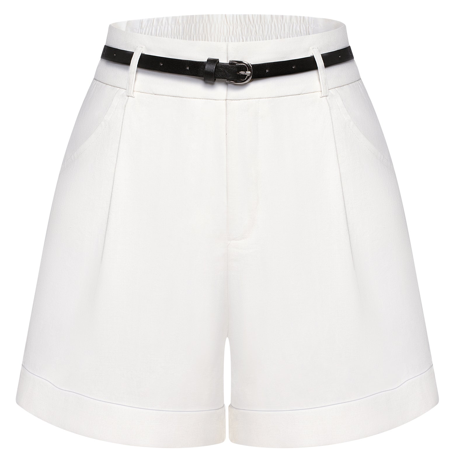 belle poque Women Bermuda Shorts with Pockets & Belts White