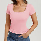 belle poque 2026 Spring Summer Cute Tops for Women Short Sleeve Crop Tops Pink