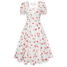 belle poque 1950s Vintage Spring Cottagecore Dresses Puff Sleeve Dress with Pockets Cherry