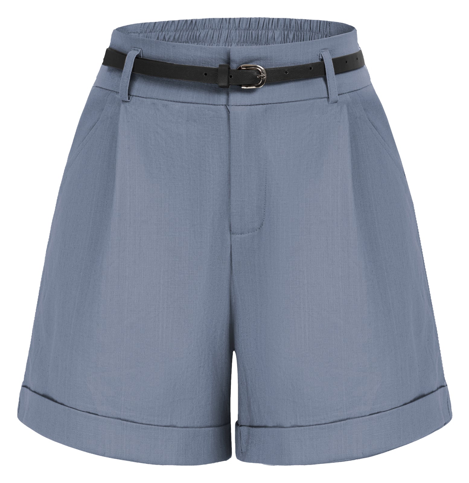 belle poque Women Bermuda Shorts with Pockets & Belts Blue