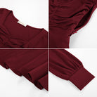 belle poque Women Vintage Ruched Tops Puffed Long Sleeve Peplum Hem Tops