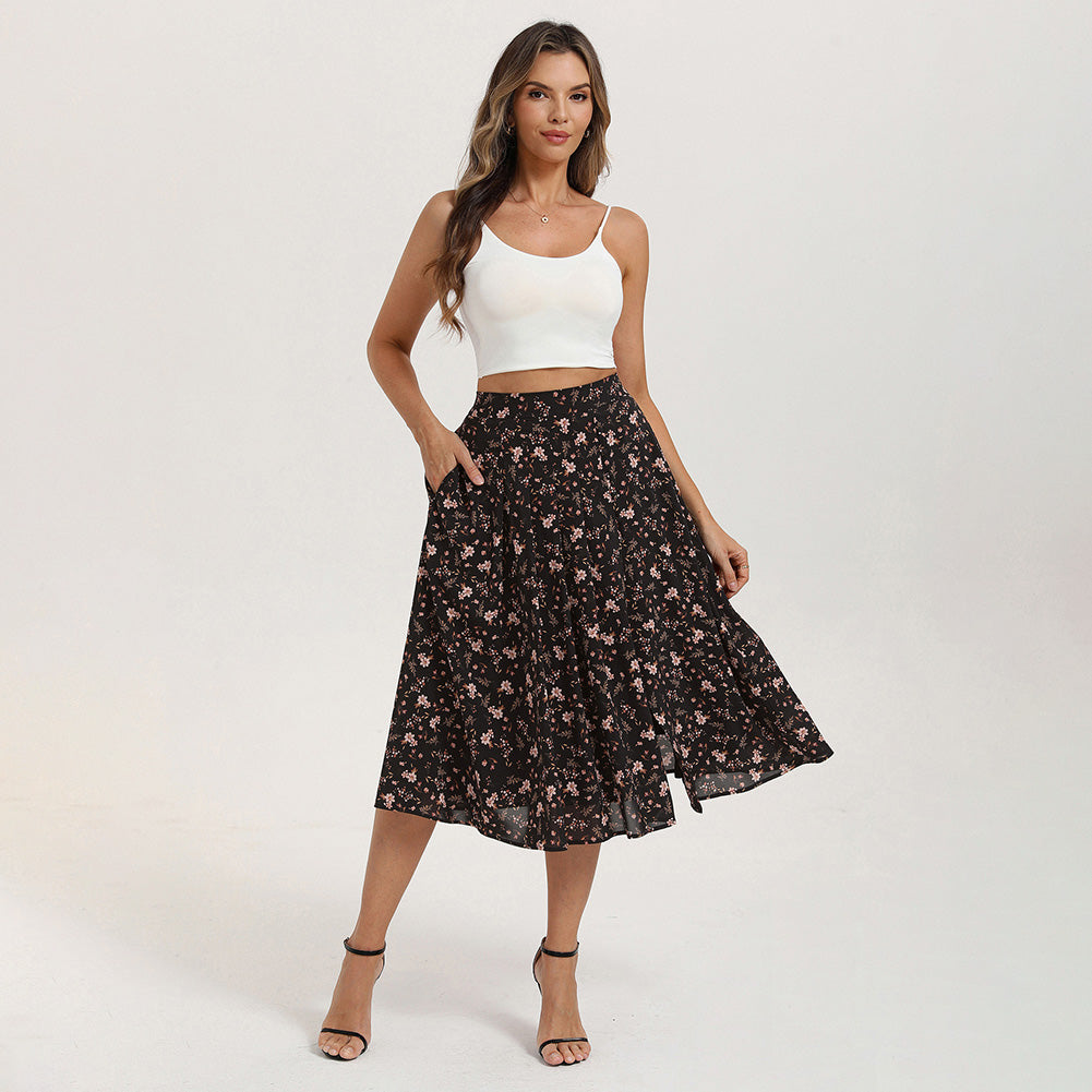 belle poque Women's Spring Summer 2026 Midi Skirts with Slit Flowy A-Line Skirt with Pockets