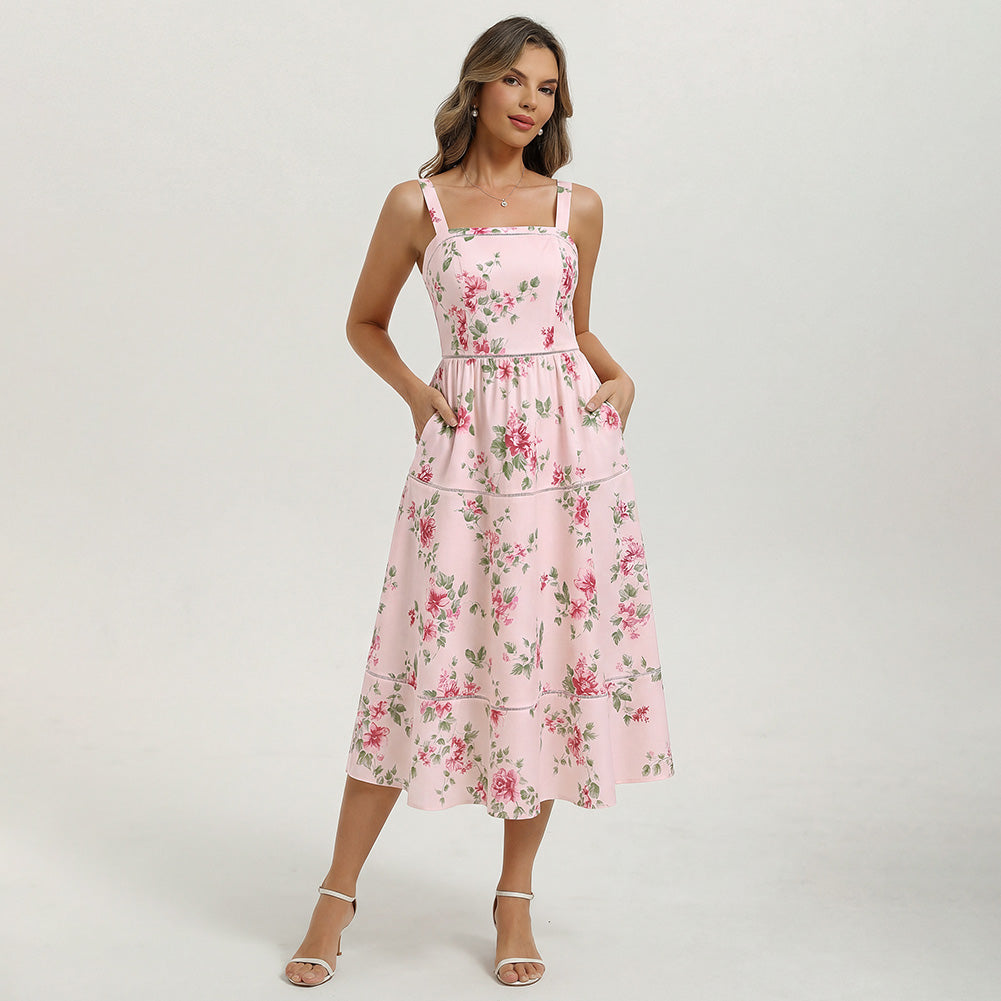 belle poque 2026 Milkmaid Dress Women Vintage Midi Tea Garden Party Sundresses with Pockets